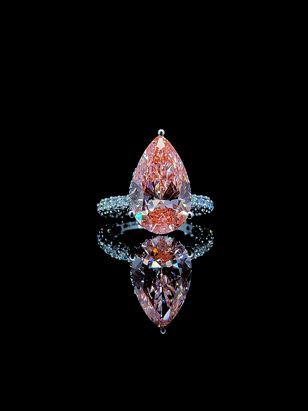💎6ct Vivid Pink Lab‑Grown Pear Diamond Ring