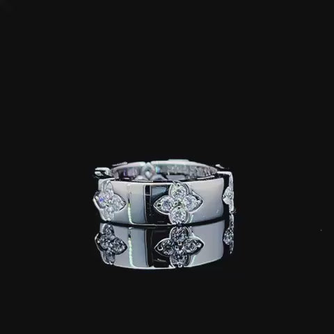 💎 Wide Band Clover Ring with Pear‑Shaped Diamonds — 14K White Gold