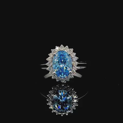 💎 3ct Blue Diamond Ring — Classic Halo Sunburst Design