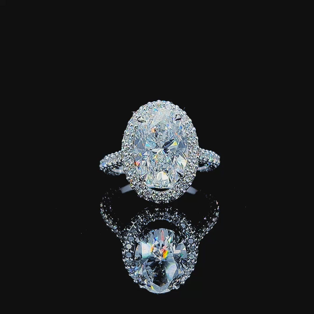 💎 4ct Oval‑Cut Diamond Ring with Hidden Halo — 14K White Gold