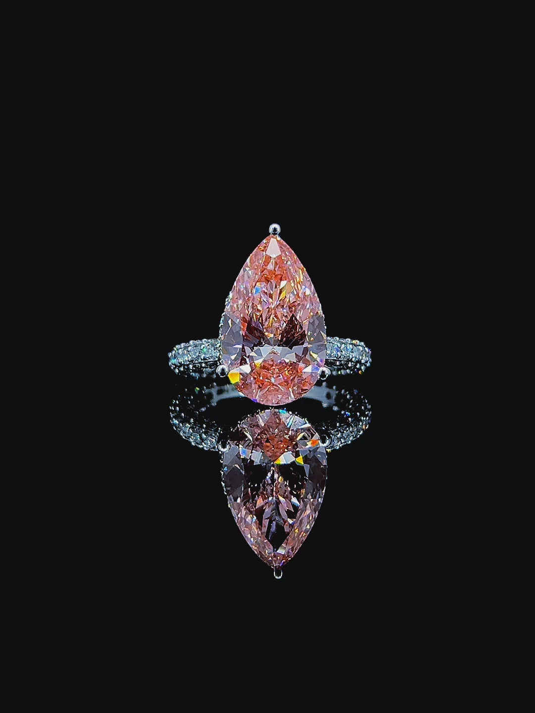 💎6ct Vivid Pink Lab‑Grown Pear Diamond Ring
