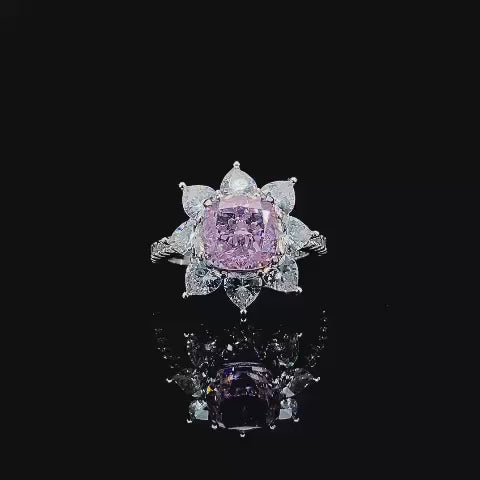 💎 3ct Vivid Pink Diamond Ring — Classic Halo with Side Stones